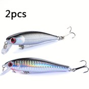 Resim 2 adet/takım Minnow Yem Yapay Yem Çift saç tokası Plastik Balıkçılık Takımı Tatlısu Tuzlu Su Balıkçılığı Aksesuarları 