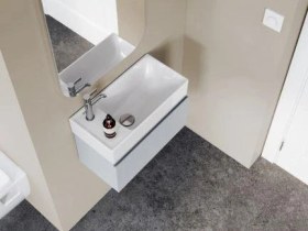 Resim Turkuaz Sharp Etajer Uyumlu Lavabo 50 25 Cm Soldan Batarya Delikli Beyaz 