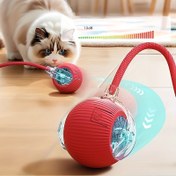 Resim Herhangi bir boyutlu kedi için uygun, USB ile şarj edilebilir, akıllıca hareket eden, etkileşimli bir kedi oyuncak topu, kuyruk dize özelliğiyle. 