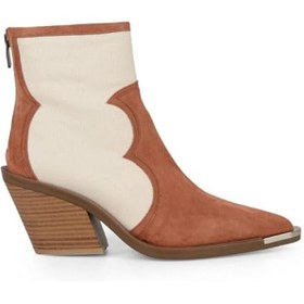 Resim Süet Taba Canvas Kumaş Detaylı Kadın Kovboy Bot 