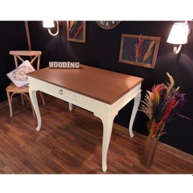 Resim Wooding-Mobilya Wooding 100 Cm Çekmeceli Masif Krem Naturel Çalışma Masası 