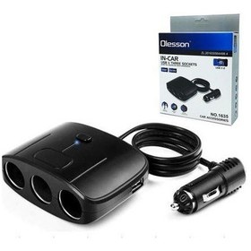 Resim Ayt Olesson 1635 12-24v 3lü Çift Usbli 100w 70 Cm Kablolu Araç Oto Tır Çakmak Çoklayıcı Çakmaklık Çoğaltıcı 