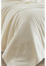 Resim Çift Kişilik %100 Pamuk Pike Örtü 200x230 Cm Karo Desenli Krem Weave Serisi Krem 
