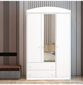 Resim Afilli Lucia Aynalı 3 Kapaklı 2 Çekemeceli Tamamı Mdflam Gardrop 