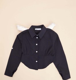 Resim Fulla Moda Basic Beli Gipeli Crop Kız Çocuk Gömlek 