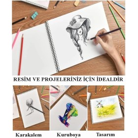 Resim 35X50 cm Spiralli Resim Defteri 2 Adet 15 Yaprak Spiralli Büyük Boy Resim Defteri Karton Kapak 110 gr 