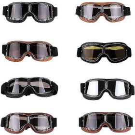 Resim Retro Tarzı Harley Motosiklet Gözlüğü, Açık Hava Rüzgar Geçirmez Arazi Sürüş Gözlüğü Kahverengi + Sarı 