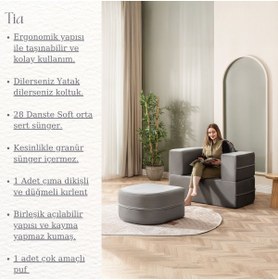 Resim BRANNA HOME Tia Tekli Koltuk & Puf Özellikli & Açılabilir & Tek Kişik Tv Koltuk & Yataklı & Antrasit 