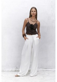 Resim Mai Collection Mai Studios Co. Mahoney Ekru Keten Palazzo Pantolon Ekru 