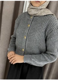 Resim Merve Gültekin Nopeli Triko Hırka - Füme Çok Renkli 