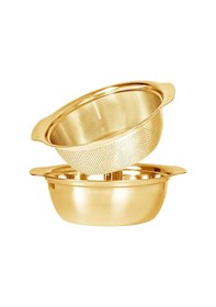 Resim Qerhome Gold Paslanmaz Çelik Karıştırma Kabı Ve Süzgeç 2'li Lüks Set 27 Cm Gold 