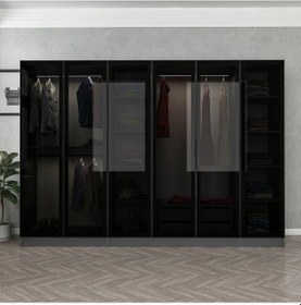 Resim Minar Mobilya Minar Kale 6 Cam Kapaklı 2 Çekmeceli Gardırop Antrasit - Siyah 