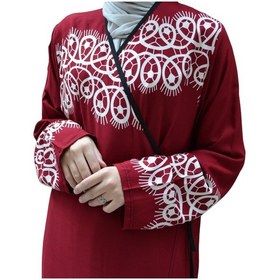 Resim Bilenler Halkalı Desenli Kruvaze Namaz Elbisesi Yandan Bağlamalı, Rahat Kesim 36 46 Beden Bordo 