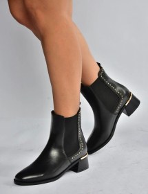 Resim V518978209 Siyah Alçak Topuklu Kadın Bot Siyah-Suni Deri 