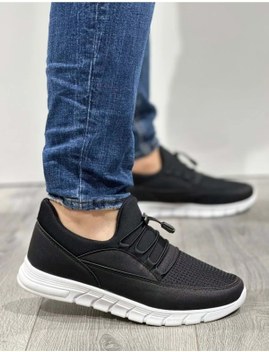 Erkek Bağcıklı Fileli Spor Ayakkabı Snekear Siyah - Beyaz