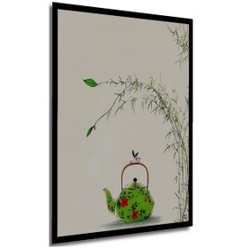 Resim Yeşil Çiçekli Bambu Demlik Sulu Boya Görünümlü Ahşap Ev,antre,ofis,mutfak Tablo Çerçeve Görünümlü-15233 - 30 X 40 