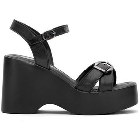 Resim Venüs 2311531y Kadın Hakiki Deri Dolgu Topuk Sandalet Siyah Siyah 