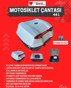 Resim Bike Sky Tien 44 Litre Motosiklet Çantası - Gri - Otomatik Kilit Beyaz 