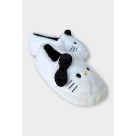 Resim Kışlık Kadın Hellokitty Figürlü Kaydırmaz Taban Ev Ayakkabısı Panduf Beyaz - Siyah 