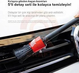 Resim QCraft 5 Parça Araç İçi Temizlik Fırça Seti ve Yeşil Araç Havalandırma Temizleme Fırçası Hediyeli Detaylı Otomobil İç Temizlik Kiti 