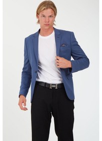 Resim Sposo G-195 Dar Kalıp Örme Kumaş İndigo Erkek Blazer Ceket İndigo 