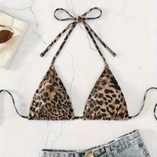 Resim Yüksek Kaliteli Yüksek Esneklik Kadın Bikini Üstü Leopar Desenli Seksi Sütyen Çok Yönlü Toplanmış Moda Mayo 