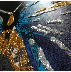 Resim Ayna Çerçeveli Sim Işlemeli Mavi Kelebekli Tablo 