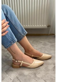 Resim Kadın Bej Rugan Arkası Acık Sivri Burun Günlük Babet Bej Rugan 