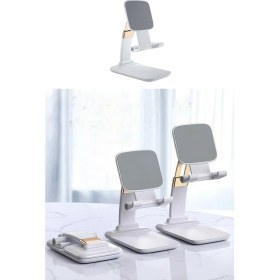 Resim Loovox Beyaz Masaüstü Telefon Tablet Tutucu Portatif Ayarlanabilir Katlanır Şarj Standı 