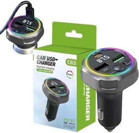 Resim MP3 çalar FM vericileri, araba için MP3 çalar,7 renkli ışık FM Radyo Adaptörü - 5.3 CHIP Hızlı Şarjlı Radyo Müzik Dönüştürücü, 30W PD QC3.0 Otomobil Adaptörü, Tak ve Çalma 