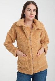 Resim Genel Markalar Fermuarlı Oversize Astarsız Peluş Mont 