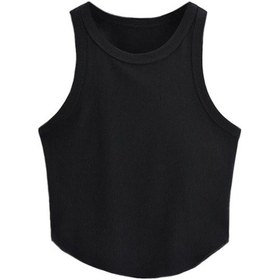 Resim Liona Kadın Oval Etekli Siyah Renk Bisiklet Yaka Crop Top Bluz 001 