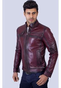 Resim Erkek Spor Gerçek Deri Mont - Bordo 