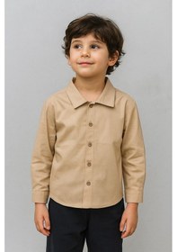 Resim Luess Erkek Çocuk %100 Pamuk Basic Gömlek- Bej 2-3 Yaş 8-9 Yaş Bej 