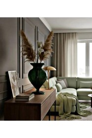 Resim Renkli Optikli Yeşil Dekoratif Vazo Modern Şık Salon & Masa Vitrin Aksesuarı 1 Parça Yesil 