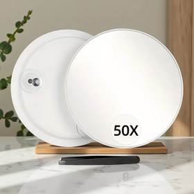Resim 50X Büyüteçli Makyaj Aynası, 3 Güçlü Emme Kupa ile Siyah ve Beyaz Renk Seçenekleri, Pratik Tasarım. Makyaj, cilt bakımı, siyah nokta temizliği, gözenek temizleme ve takma kirpik uygulama için ideal. Şık kızlar için vazgeçilmez. Tuvalet masasına veya banyo duvarına sabitlenebilir. Hassas makyaj için yüksek büyütme özelliği, şarj gerektirmez, pil yok 