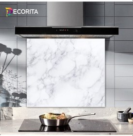Resim Decorita Klasik Mermer Desenli Cam Ocak Arkası Koruyucu 52x60cm 