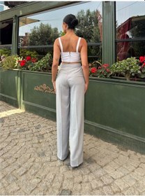 Resim WeShaya Gri Keten Karışımlı Düz Paça Pantolon Gri 