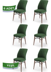Resim Canisa Flex Serisi 6 Adet Haki Yeşil Mutfak Sandalyesi Gürgen Ceviz Ahşap Ayak Haki Sandalye Ayaklar Ceviz 