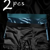 Resim 2 Adet Erkek Buzlu Slick Fiber Boxer Külot - Yazlık Serin Görünmez Alt Giyim, Nefes Alabilen & Esnek Rahat Kalıp Parlak Düz Renklendirme (Siyah ve Mavi) Makinede ykanır Her güne uygundur Seamless Tasarım Hafif İç Çamaşiri Pürüs 