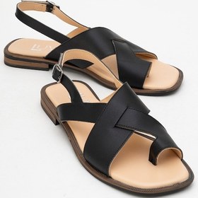 Resim Luvishoes Luvi Shoes Louna Siyah Cilt Hakiki Deri Parmak Arası Kadın Sandalet Siyah Deri 