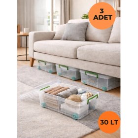 Resim Loremp Saklama Kutusu Yatak Koltuk Baza Içi Tekerlekli Kilitli 30 Lt 3 Adet Depolama Düzenleme 