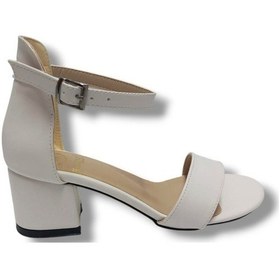 Resim Kılınç 985-25 Deri Anatomik Tek Bant Kalın Topuk Kadın Sandalet Beyaz 