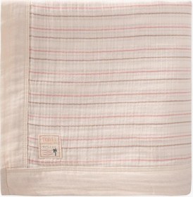 Resim Kalın Biyeli Çift Kat Ham Battaniye 85x90 Cm Kiremit Çizgili Kiremit 