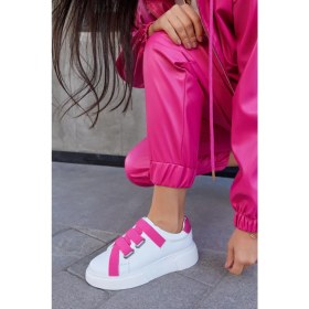 Resim Nilufarr Patty Beyaz Deri Pembe Lastikli Kadın Sneaker 