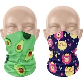 Resim Dair Avokado - Kedi Desenli 2'li Set Boyunluk Bandana Outdoor Balaklava Yüz Maskesi Kafa Bandı 