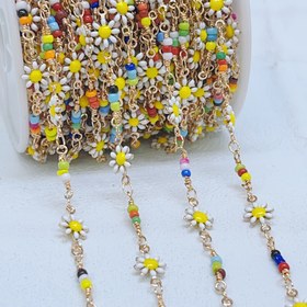 Resim 1 Metre/39.37 İnç Bakır Zincir, Renkli Emaye Papatya Çiçeği Boncuklu DIY Takı Yapım Malzemeleri Aksesuarları 