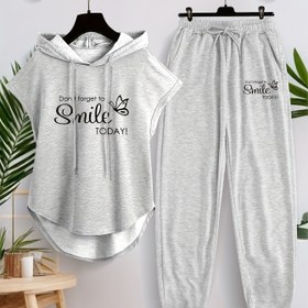 Resim Kadınlar için Kolsuz Kapüşonlu Üst ve Günlük Pantolon Takımı X3308 