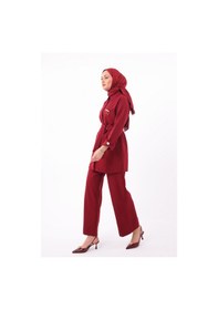 Resim Balenbi Gömlek Yaka Beli Kuşaklı Double Krep Dokuma Tesettür Takım 1181 Bordo 
