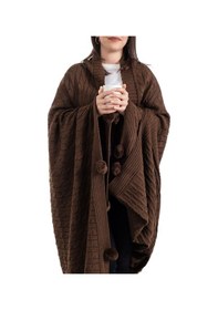 Resim Ponponlu Triko Örme Tv Battaniyesi Koltuk & Omuz Şalı & Diz Battaniyesi 130x170cm - Kahverengi Kahverengi 